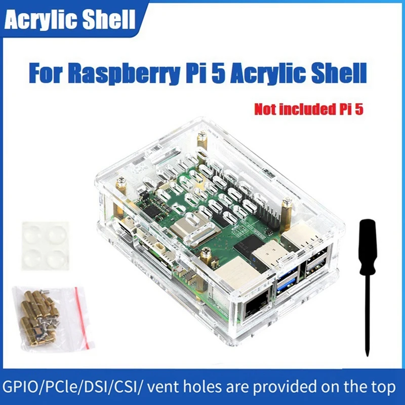 

Прозрачный акриловый защитный чехол для Raspberry Pi 5 Чехол поддерживает установку официального рассеивания тепла