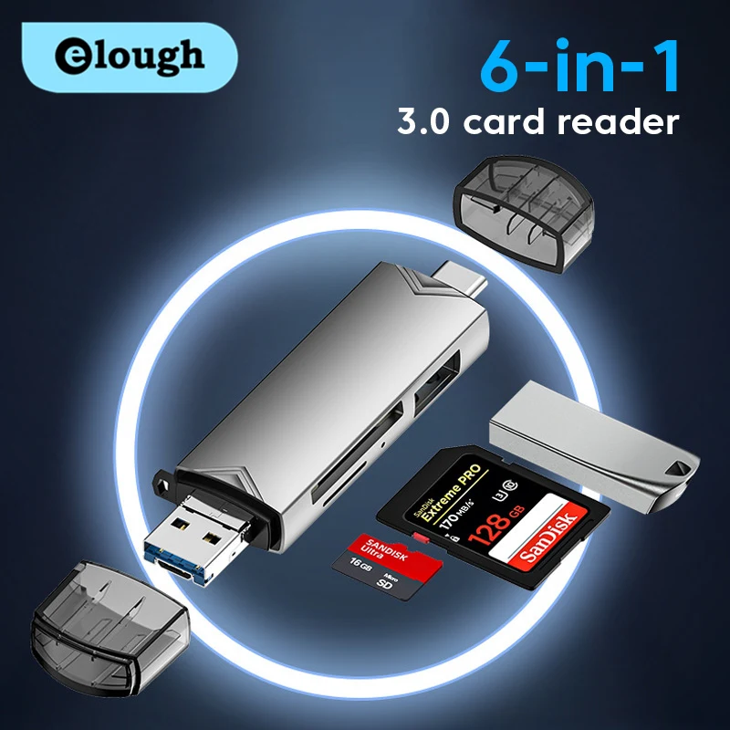 

6 в 1 Многофункциональный OTG адаптер USB 3.0 Тип C/USB/Micro USB/флэш-накопитель/TF/SD смарт-кардридер