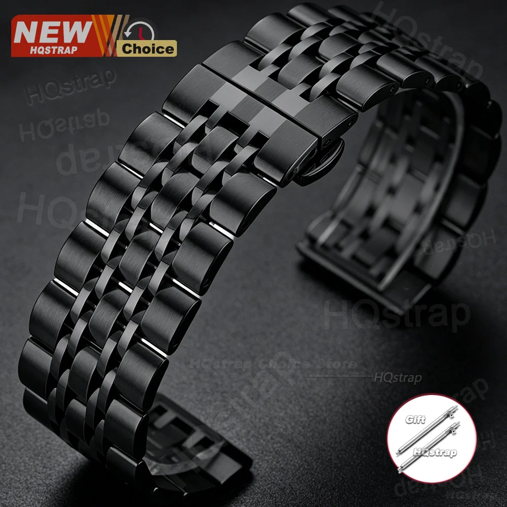 Elegant Stainless Steel Watch Band with Flat End - 20mm & 22mm Sizes