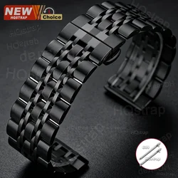 Elegant Stainless Steel Watch Band with Flat End - 20mm & 22mm Sizes - 22mm (Black)