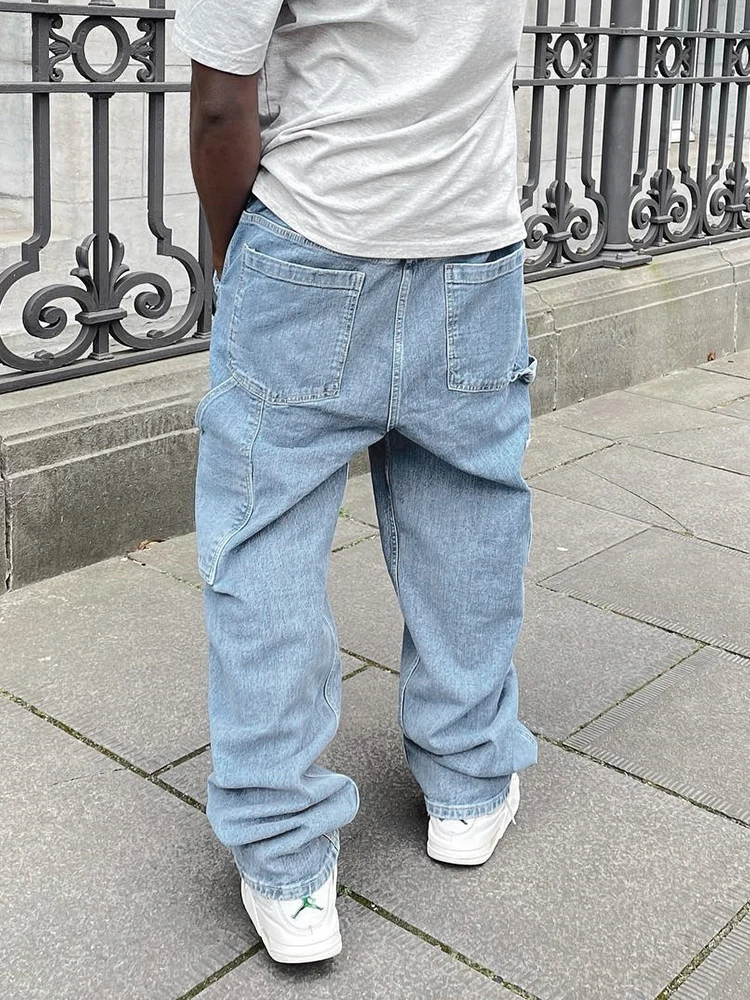 Hot Sale Quality Baggy Denim Cargo Pants Men Boyfriend Pantalon Homme Y2k  Fashion Blue Loose Fitted Side Pockets Patchwork Jeans - Jeans - AliExpress
