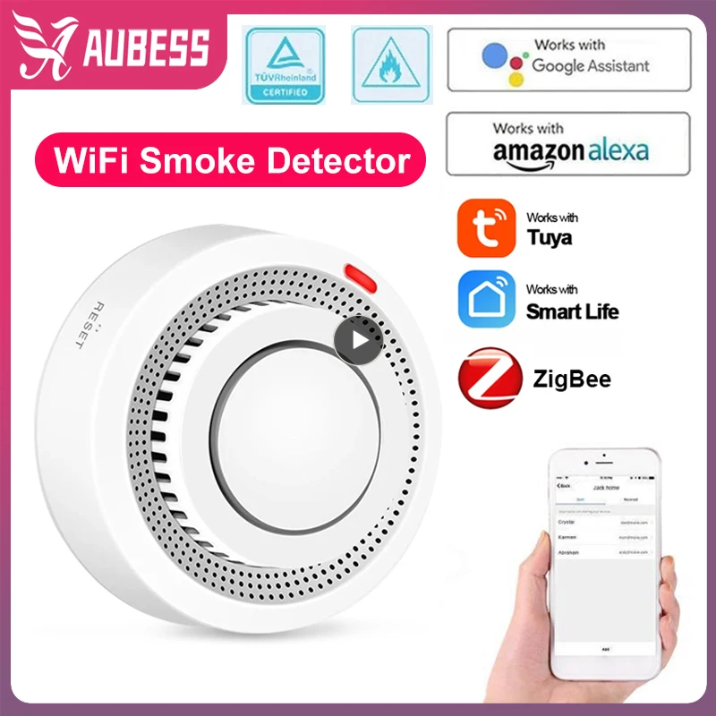 New Tuya Zigbee WiFi Smoke Detector Smart Home Fire Sensor 85db Sound Alarm APP Control Smokehouse Combination Security System