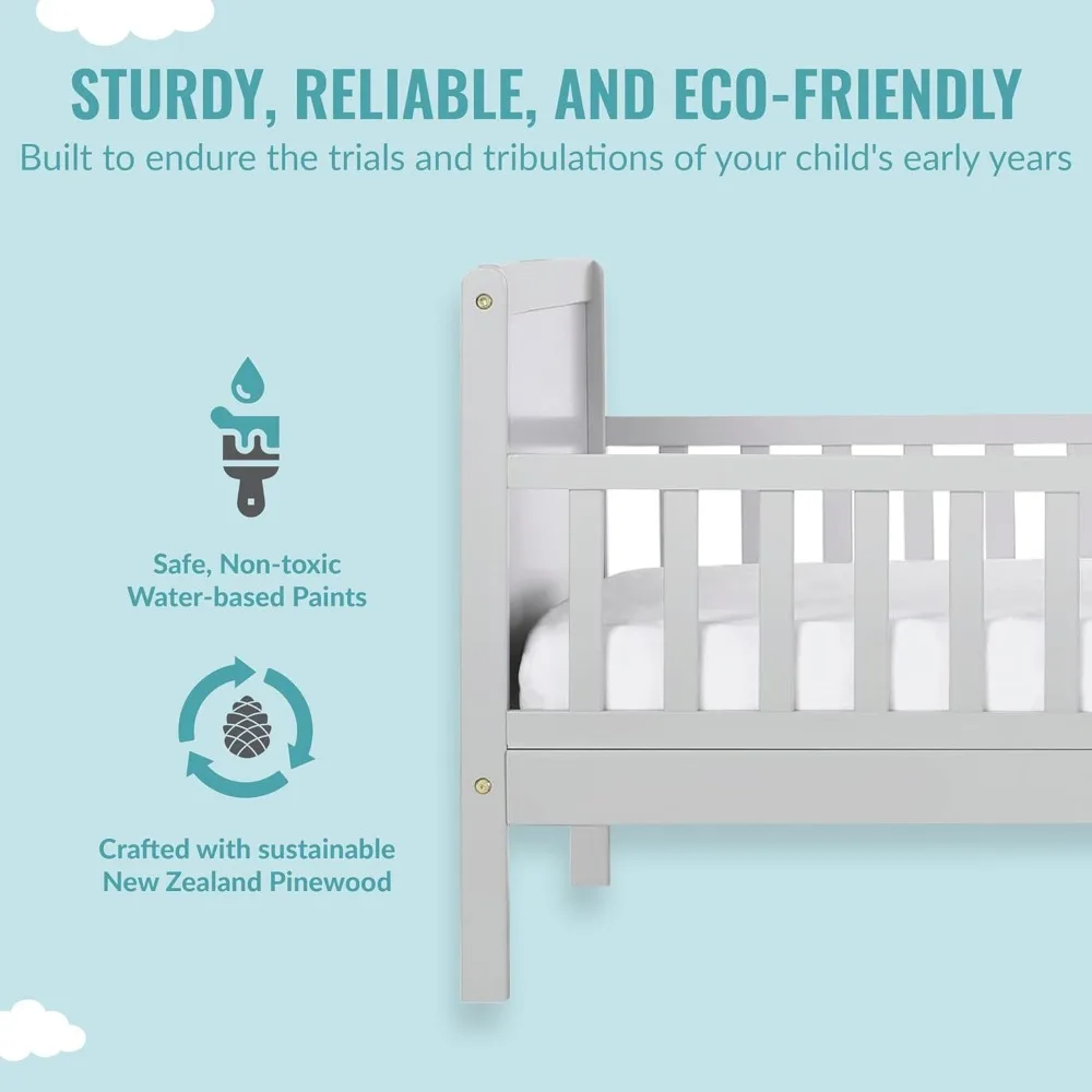 Toddler Bed In Pebble Grey, Low To Floor Design, Non-Toxic Finish, Safe Rails, Made of Pinewood 4