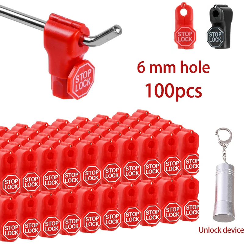 100 ชิ้น 6 มิลลิเมตรพลาสติก Anti - Theft ล็อคปลดล็อคอุปกรณ์ร้านค้าปลีกซูเปอร์มาร์เก็ต Peg Hook หยุดล็อค Pegboard ความปลอดภัยจอแสดงผลตะขอล็อค 1