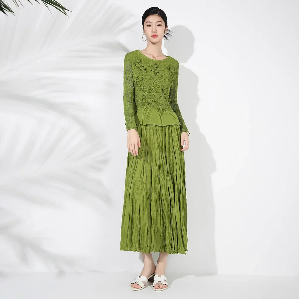 Trend4us Elegant Pleated Maxi Skirt Knit Two-Piece Set