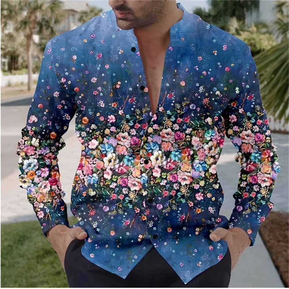 Men's Shirt 2024 Floral Retro Daily Wear Outing Weekend Summer Stand Collar Long Sleeve 10 Colors Fast Shipping XS-6XL weekend for men