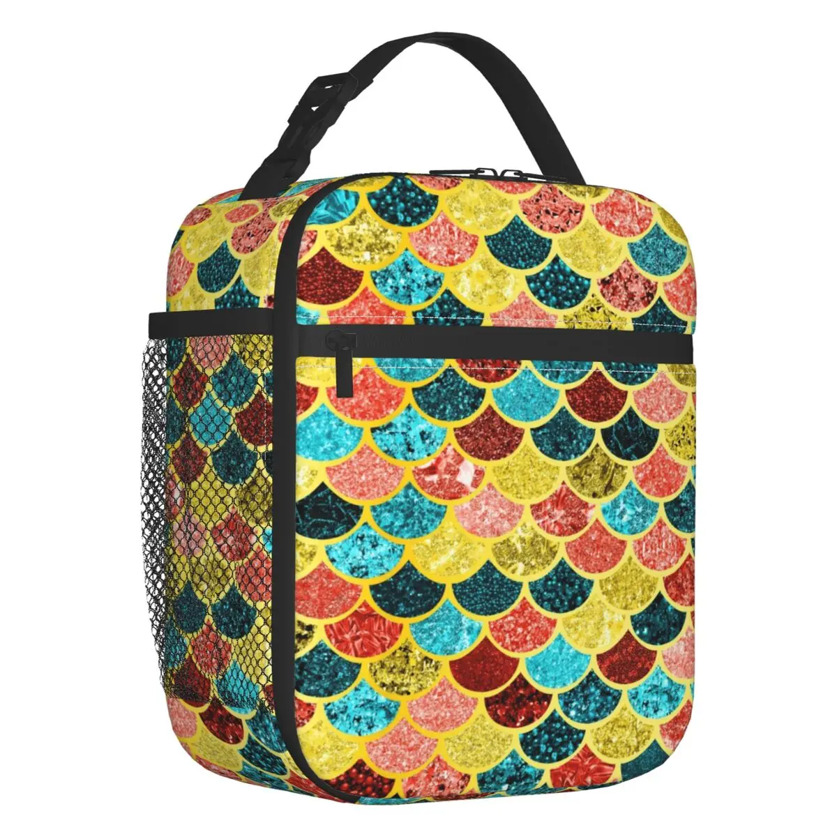 

Faux Mermaid Glitter Fish Scales Pattern Insulated Lunch Bag for Women Leakproof Cooler Thermal Lunch Tote Office Work School