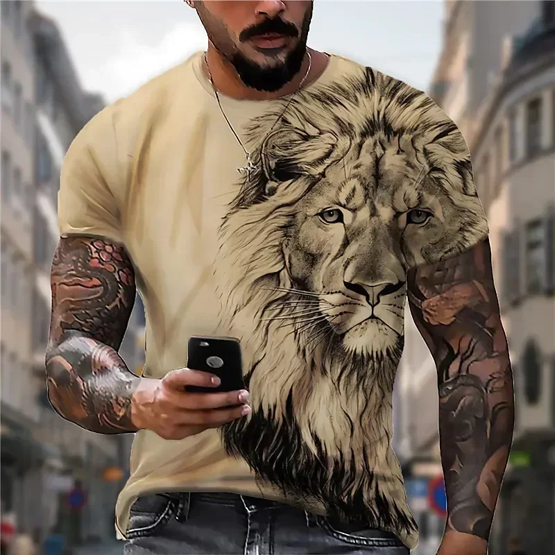 

2022 Cotton Summer T-shirt Men Animal Lion 3d Print Fashion Short Sleeve Top Micro Elastic Sport Fitness T Shirt For Men