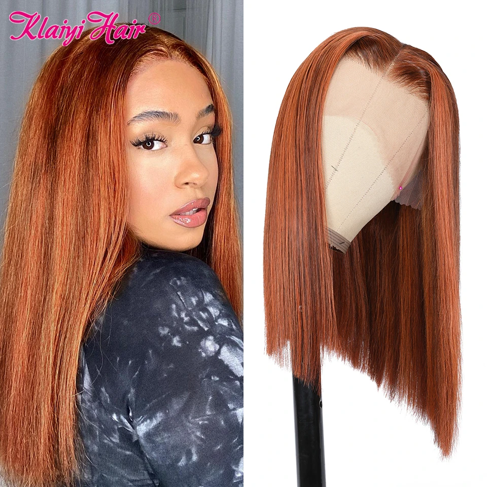 Klaiyi Hair Blunt Cut Bob Wig Auburn Brown with Copper Highlights Human Hair  Lace Front Wig Short Lace Frontal Bob Wig for Women| | - AliExpress