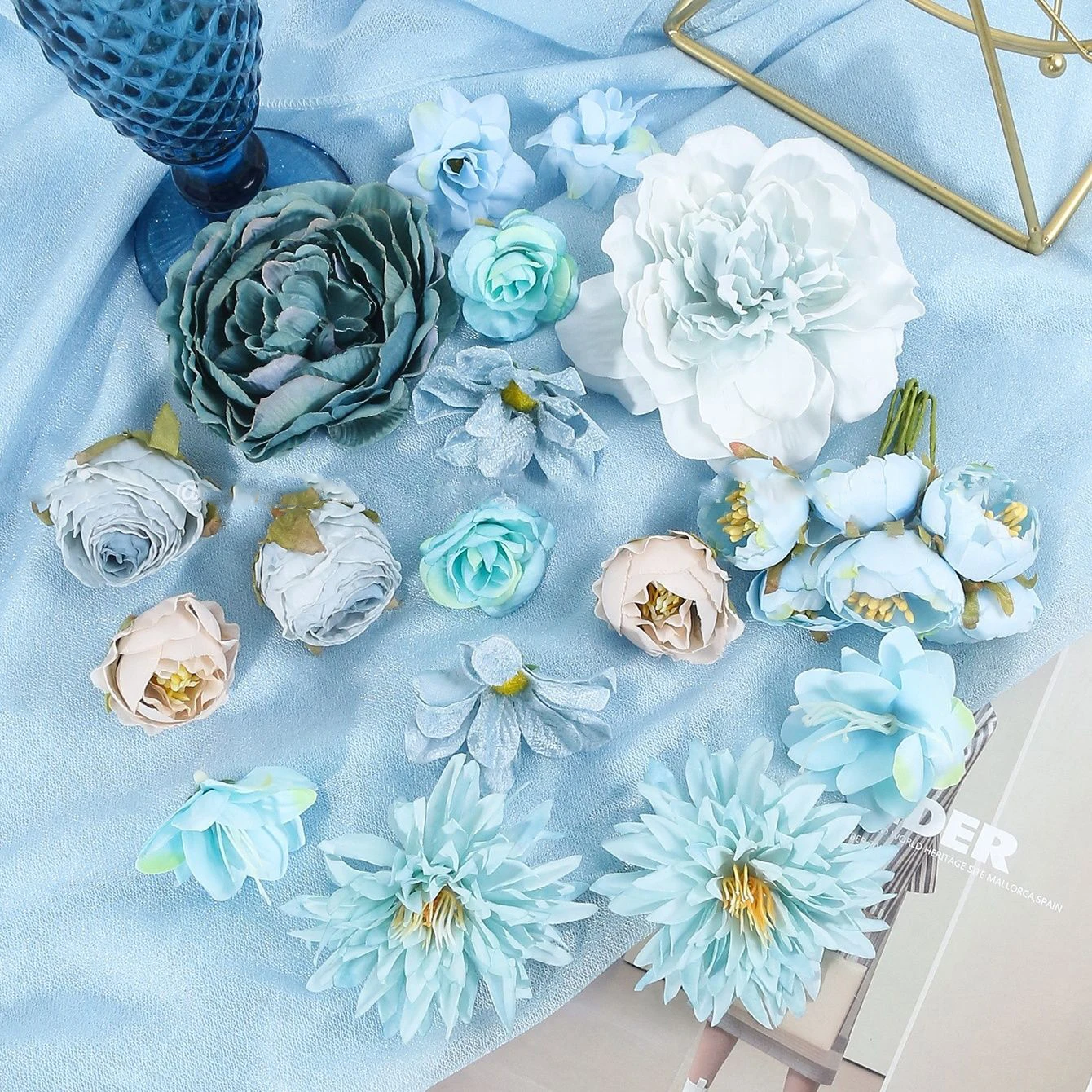Blaue künstliche Rose Blume Kopf Seide gefälschte Blumen Home Room Decor Garten Hochzeit Dekoration Party Garten DIY Geschenke Zubehör – Detail 5