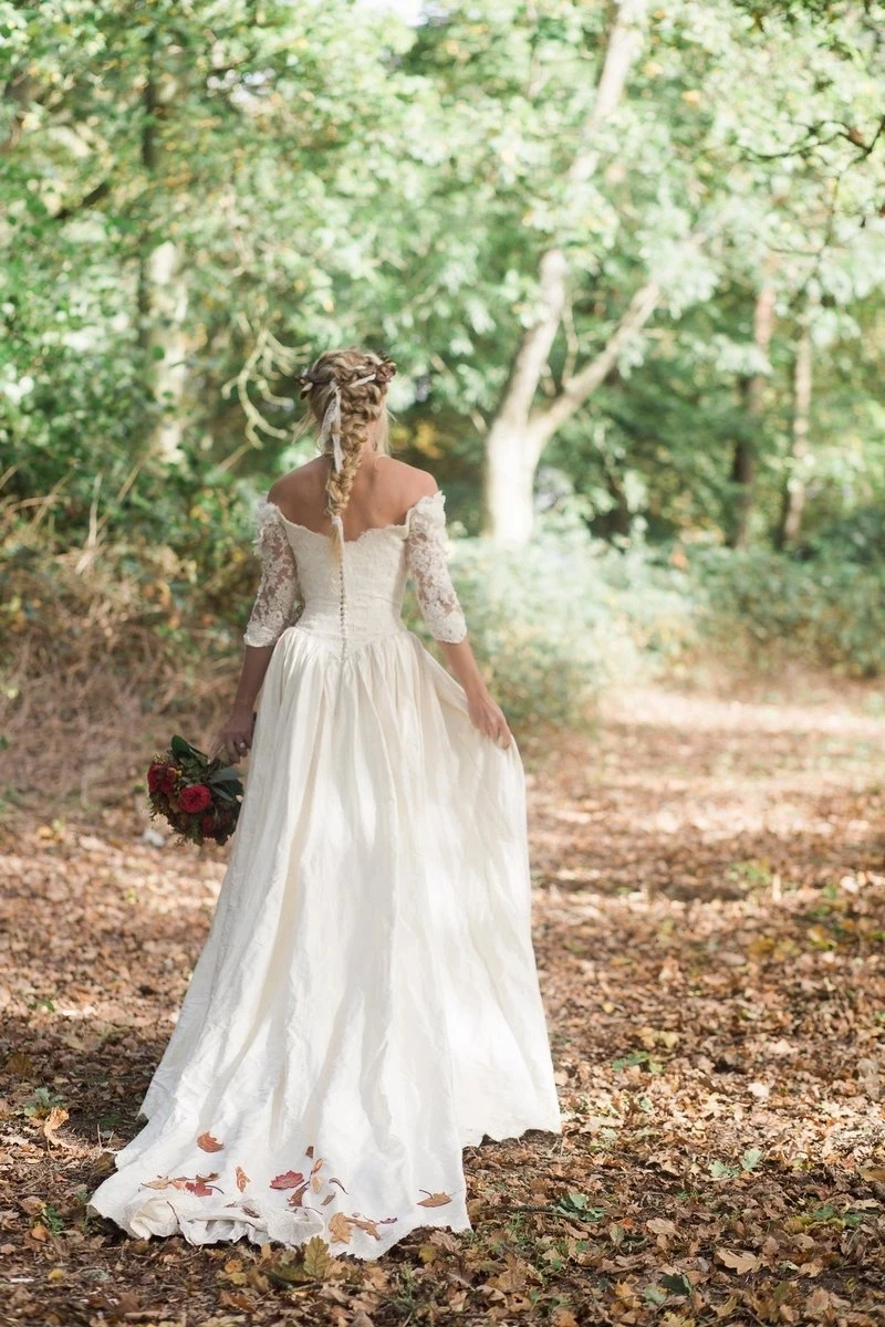 Farm Woodland Wedding Dress Off Shoulder Half Sleeve Western