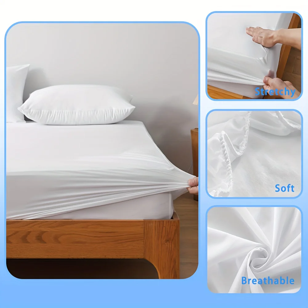 1pc Waterproof Jersey Knit Fitted Sheet, Stretch Breathable Bed Sheet Noiseless Mattress Cover for Bedroom 160x200cm 4