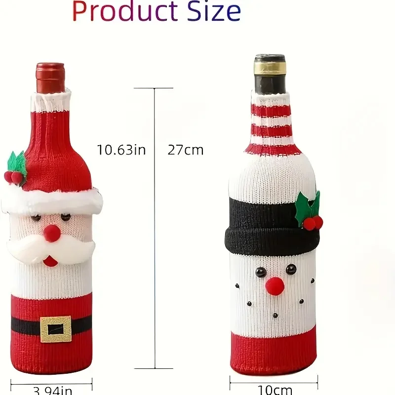 LUSQI 2Pcs Christmas Wine Bottle Cover Santa Claus Snowman Knitted Wine Bottle Sweater Christmas Dinner Party Table Decorations