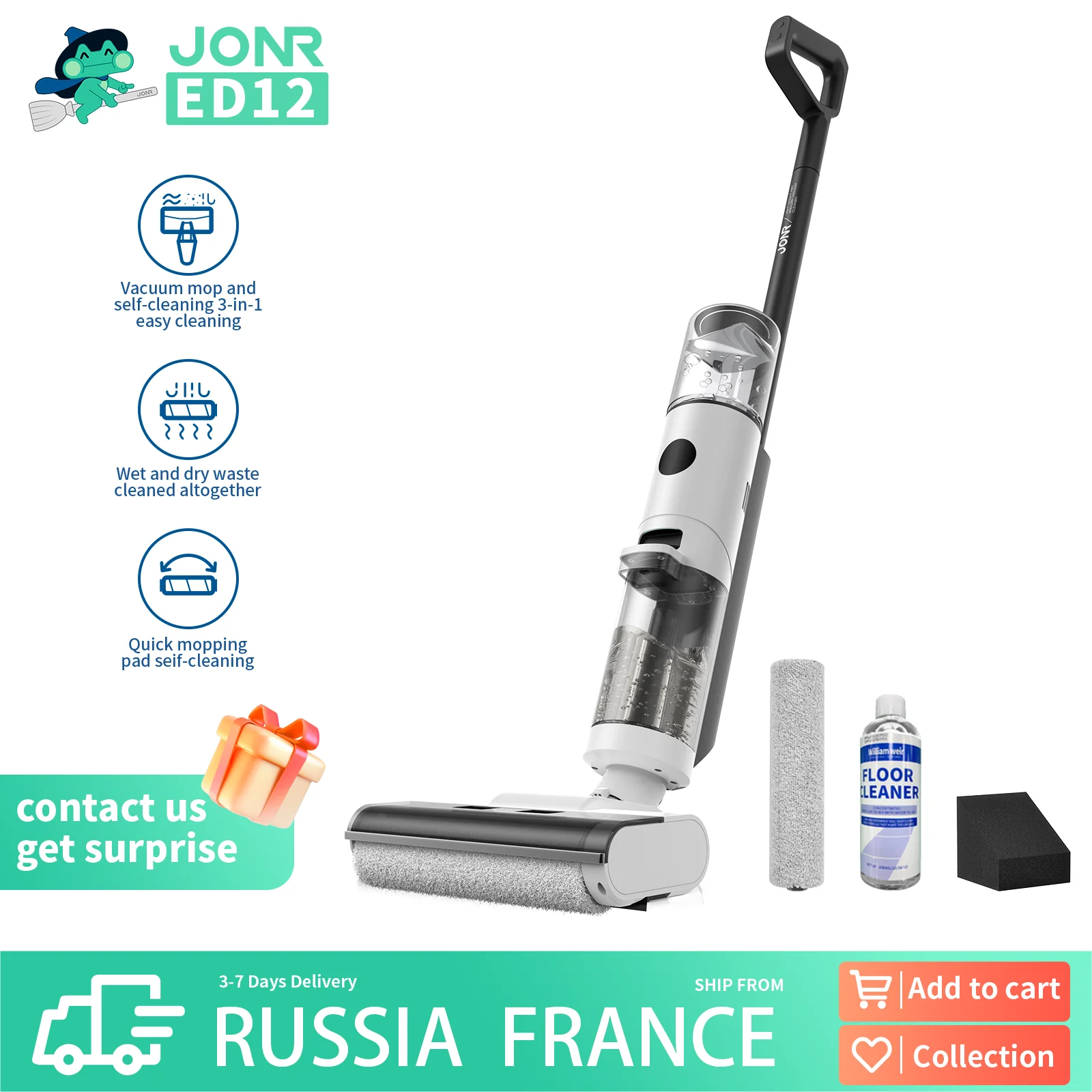 Jonr ED12-edge Aspirateur Balai Laveur sans Fil - Auto-nettoyage