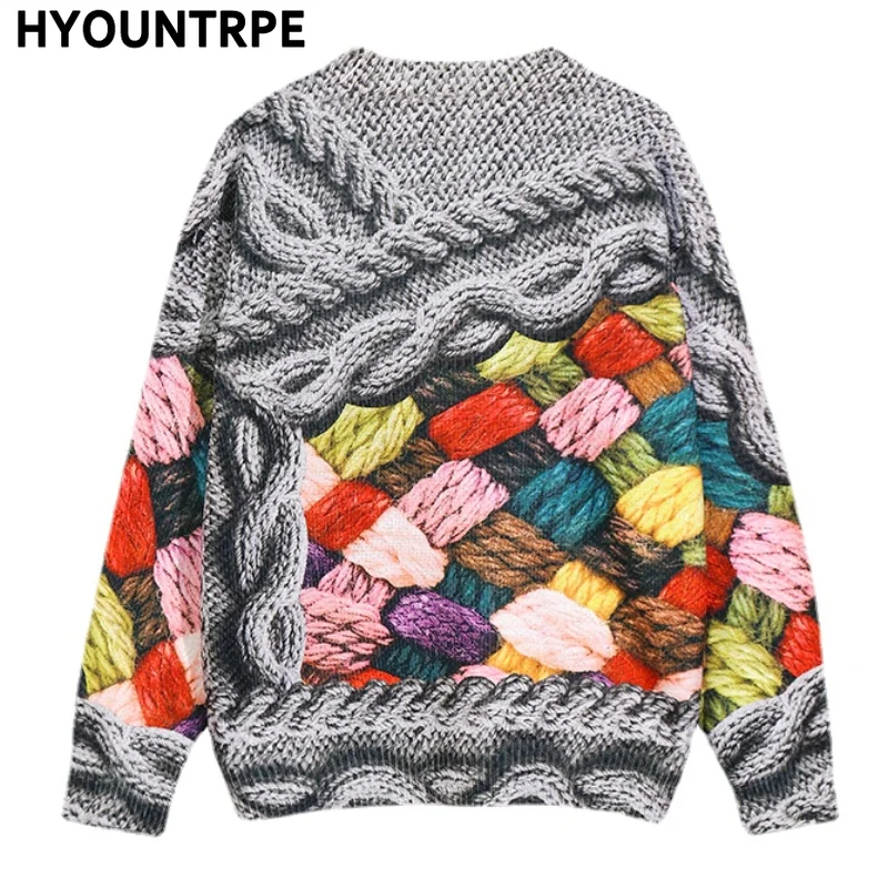 Hip Hop Sweater Pullover Streetwear Harajuku 3D Painting Knitted Sweater Retro Vintage Mens Casual Cotton Pullovers Sweaters japanese harajuku vintage sweater men autumn winter cartoon loose knitted sweater hip hop streetwear knitwear pullovers