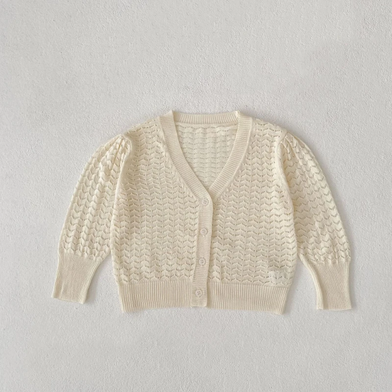 여름용 얇은 가디건 여아 및 용 작은 코트 자외선 차단 에어컨 셔츠 속이 비치는 니트 스웨터