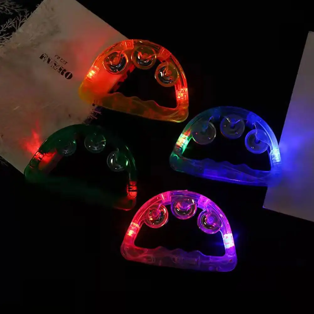 LED Tambourine Glowing 4 Light 3 Functions Electronic Bell Flashing Musical Instrument Shaking Toy For Christmas Birthday P E8V1