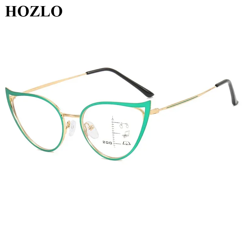 

Women Baking Paint Hollow Cat Eyes Progressive Multifocals Reading Glasses Ladies Fashion Look Near Far Presbyopic Spectacles