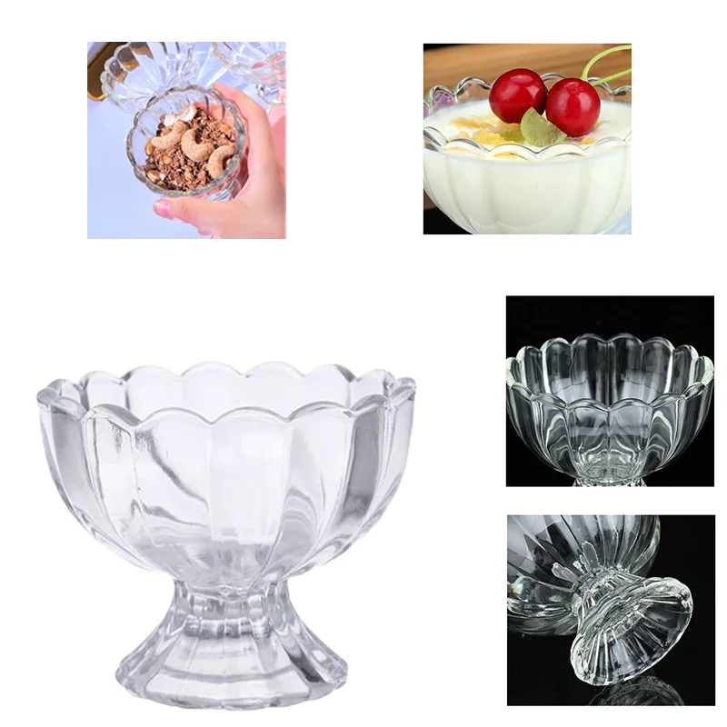 Summer Petal Shape Transparent Tall Ice Cream Glass Bowl Ice Cream Yogurt Cups Multi-purpose Home Dessert Juice Essentials