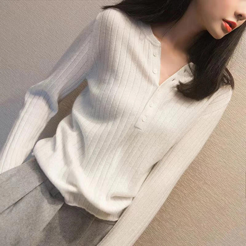 Women's sweater knitted bottomed shirt women's loose thin V-Neck long sleeve casual inside Pullover outside top mens sweaters on sale