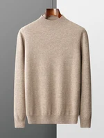 New Men's 100% Merino Wool Mock Neck Pullover Cashmere Sweater Soft Warm Jumpers Quality Casual Smart Knitwear Basic Tops Clothi 1