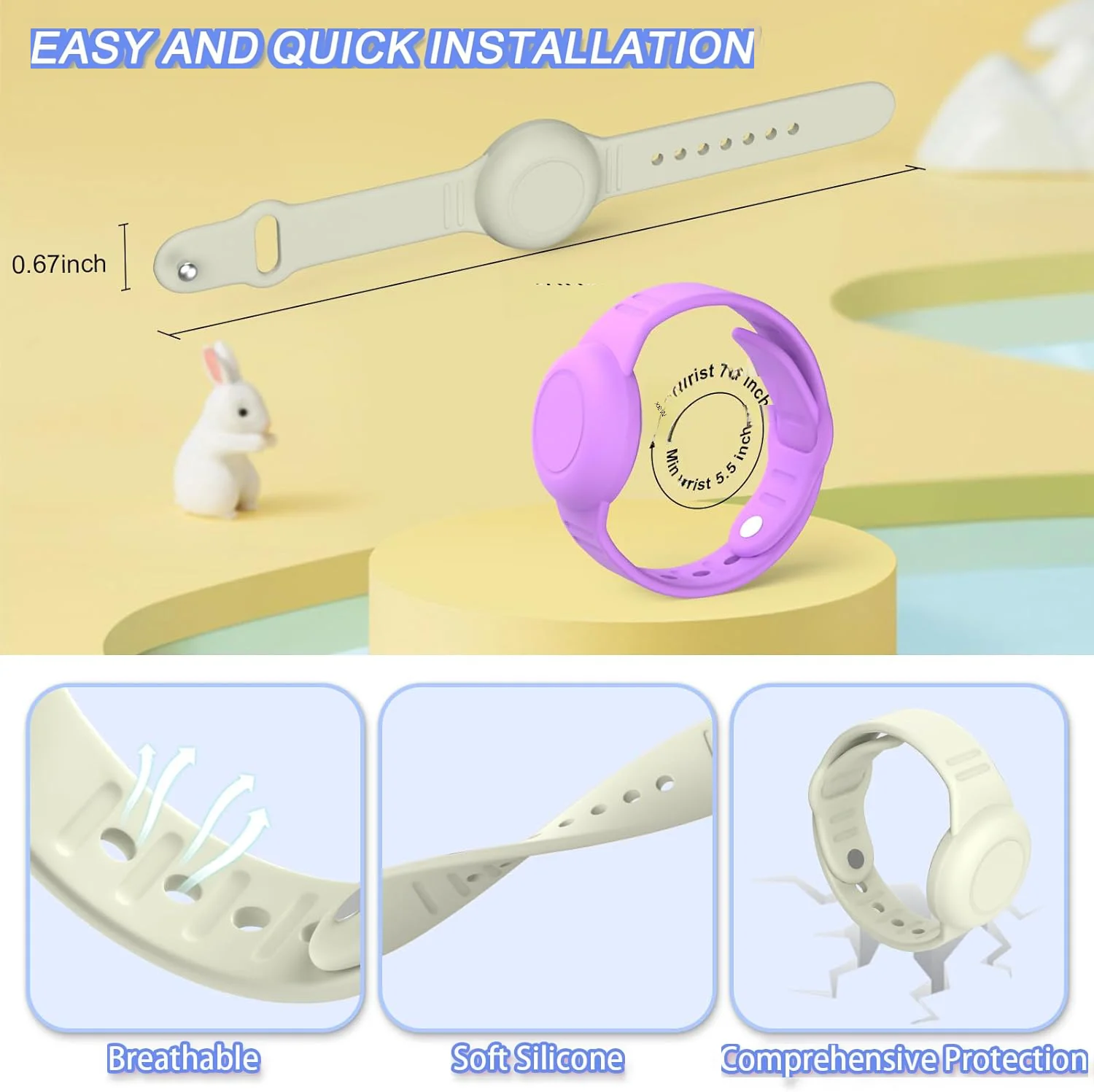 Waterproof AirTag Bracelet for Kids, Soft Silicone Tag Hidden