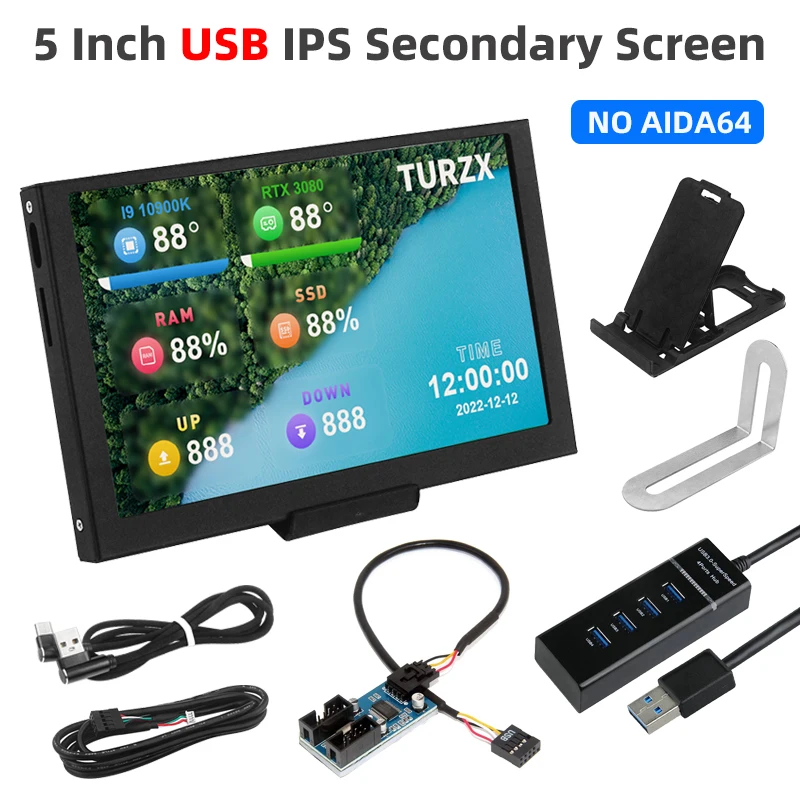 USB C 타입 디스플레이 IPS 보조 화면 LCD 컴퓨터 CPU GPU RAM HDD 800x480 USBC HDMI 호환 모니터 없음 AIDA64 없음, 5 인치