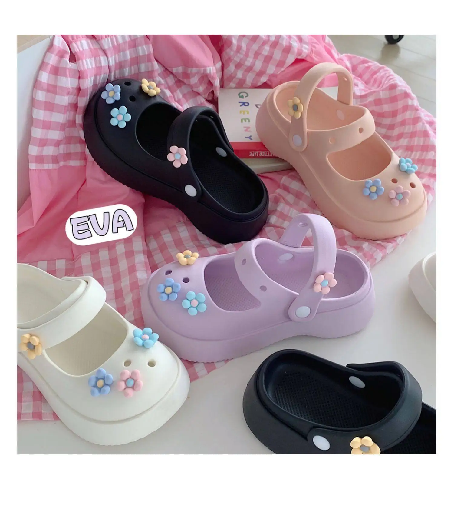 2023 New Thick Sole Summer Outwear Shoes Cute and Creative Flower Baotou Sandals Princess Style Soft Hole Slippers for Women 6