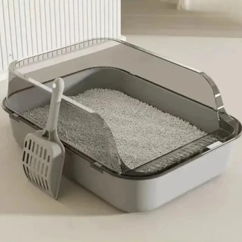 Semi-Enclosed Cat Litter Box Splashproof Kitten Toilet Tray Pet Cleaning Basin with High Sides for Indoor Use 1