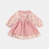 Baby Girls 2PCS Strappy Dress Set Spring Autumn Bowknot Cartoon Eyes Suspender Dress Floral Dress Suit Children Girls Outfits 3