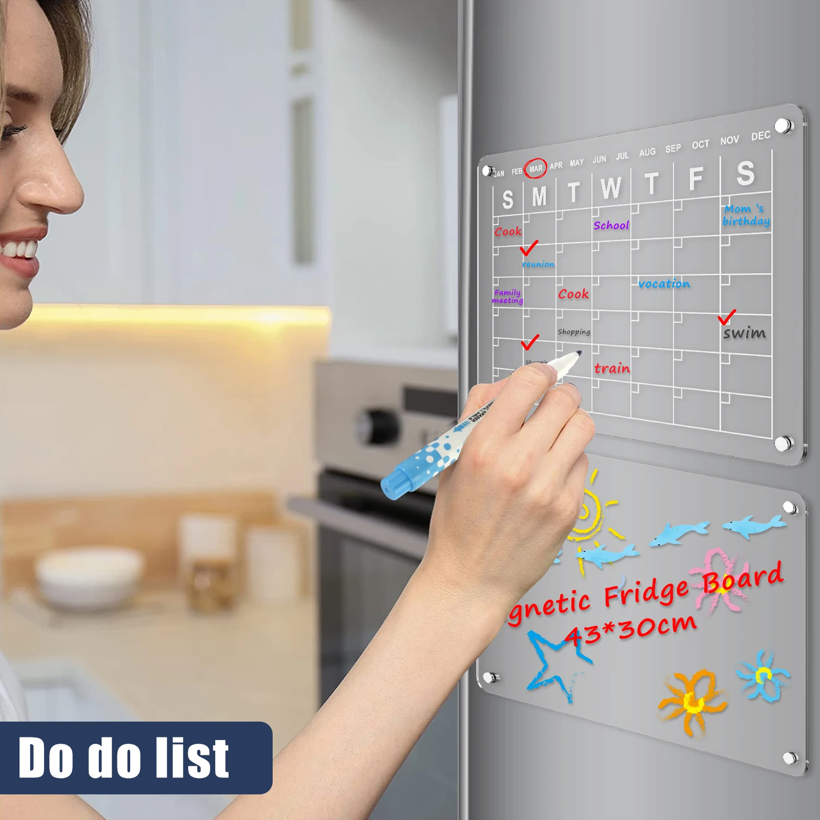 LVNRIDS Acrylique Planning Semaine Magnetique 16.5 x 12 Inch Calendrier  Transparent Frigo, livré avec 8 accessoires de fournitures de  bureau(Planning Mensuel) : : Fournitures de bureau