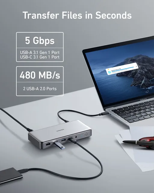Anker 563 USB-C Docking Station 10-in-1 Triple Display Docking Adapter for M1 MacBooks Dual HDMI & DisplayPort 100W - Hình ảnh 6