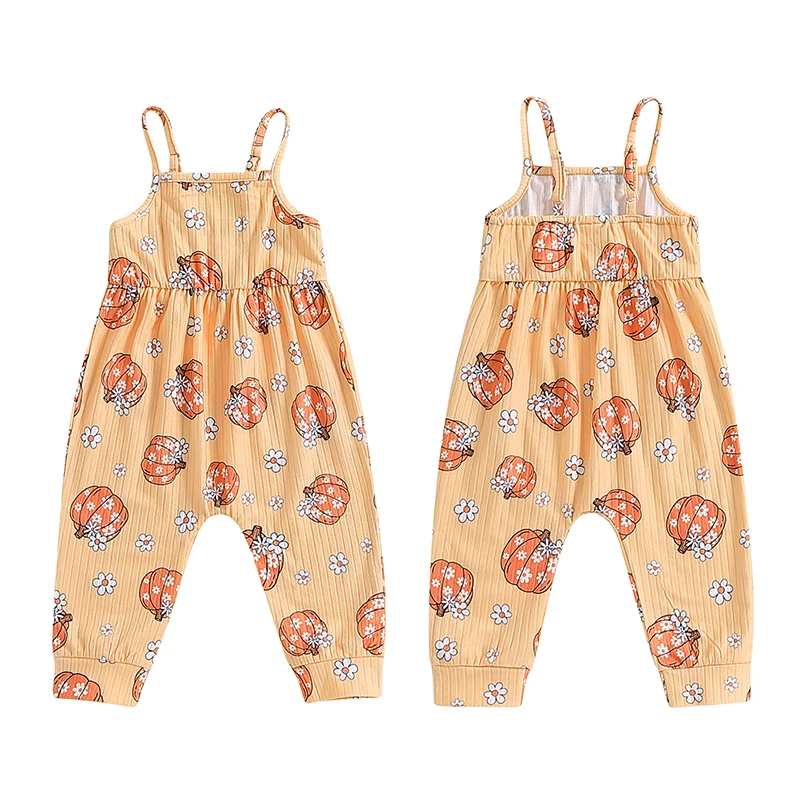 Focus norm 0-3y Baby Baby Stram pler Halloween Ghost/Kürbis Print ärmellose Spaghetti träger Kleinkind Overalls – Detail 2