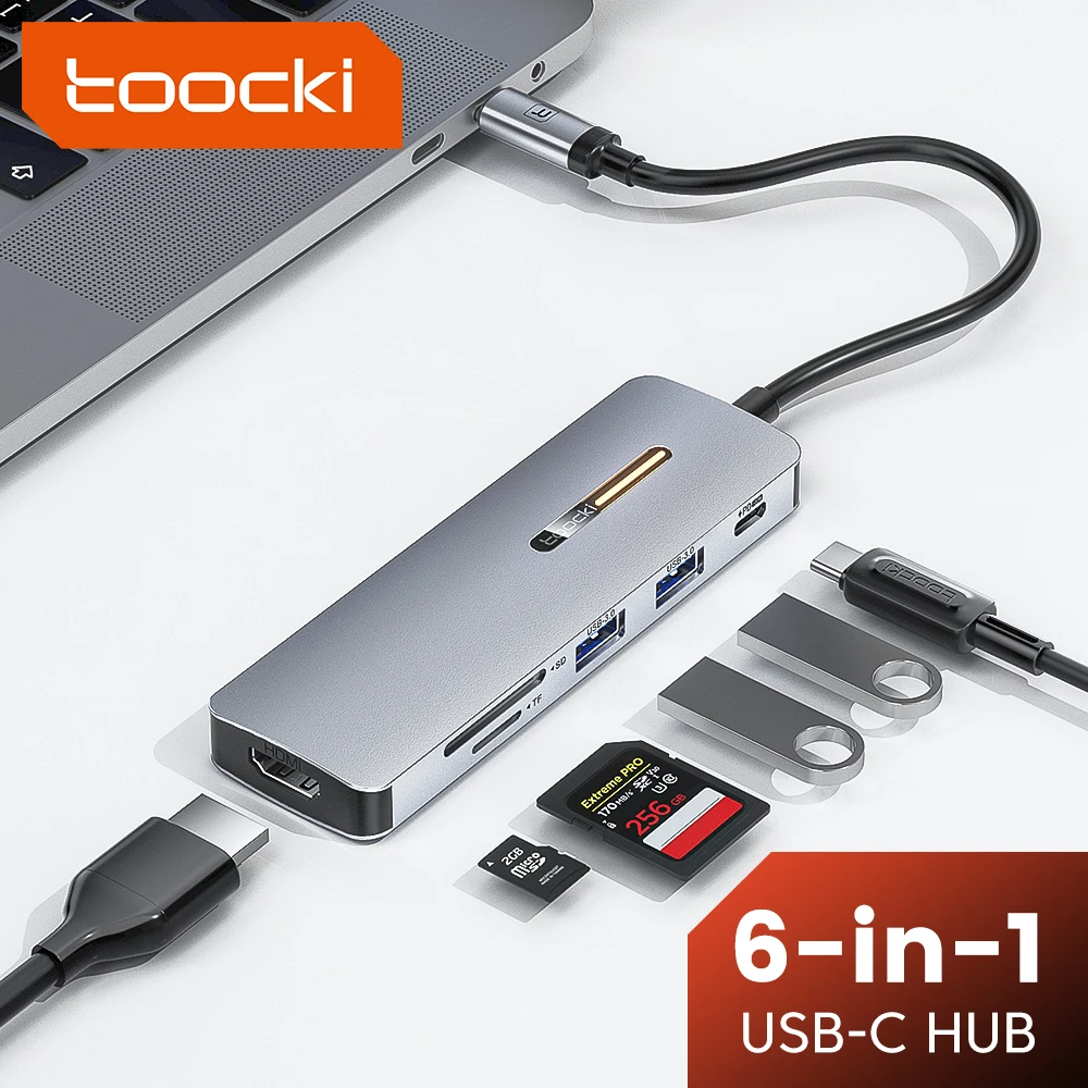 Toocki USB 6 In 1 HUB PD 100W Quick Charger Type C HUB Docking Station For Macbook Huawei Samsung 6 Ports Powered Splitter Exten