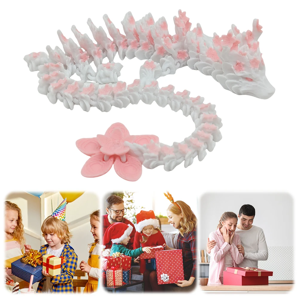 3D Printed Crystal Dragon Flexible Joints Dragon Figurine Cherry Blossom Dragon Home Office Decor Birthday Gift for Boys