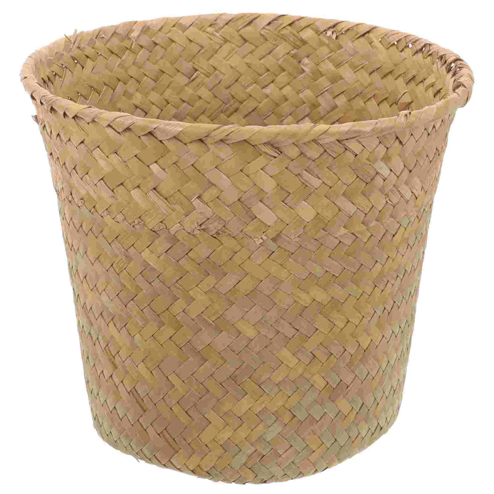 

Woven Bucket Storage Seagrass Basket Waste Trash Can Baskets For Household Desktop Manual