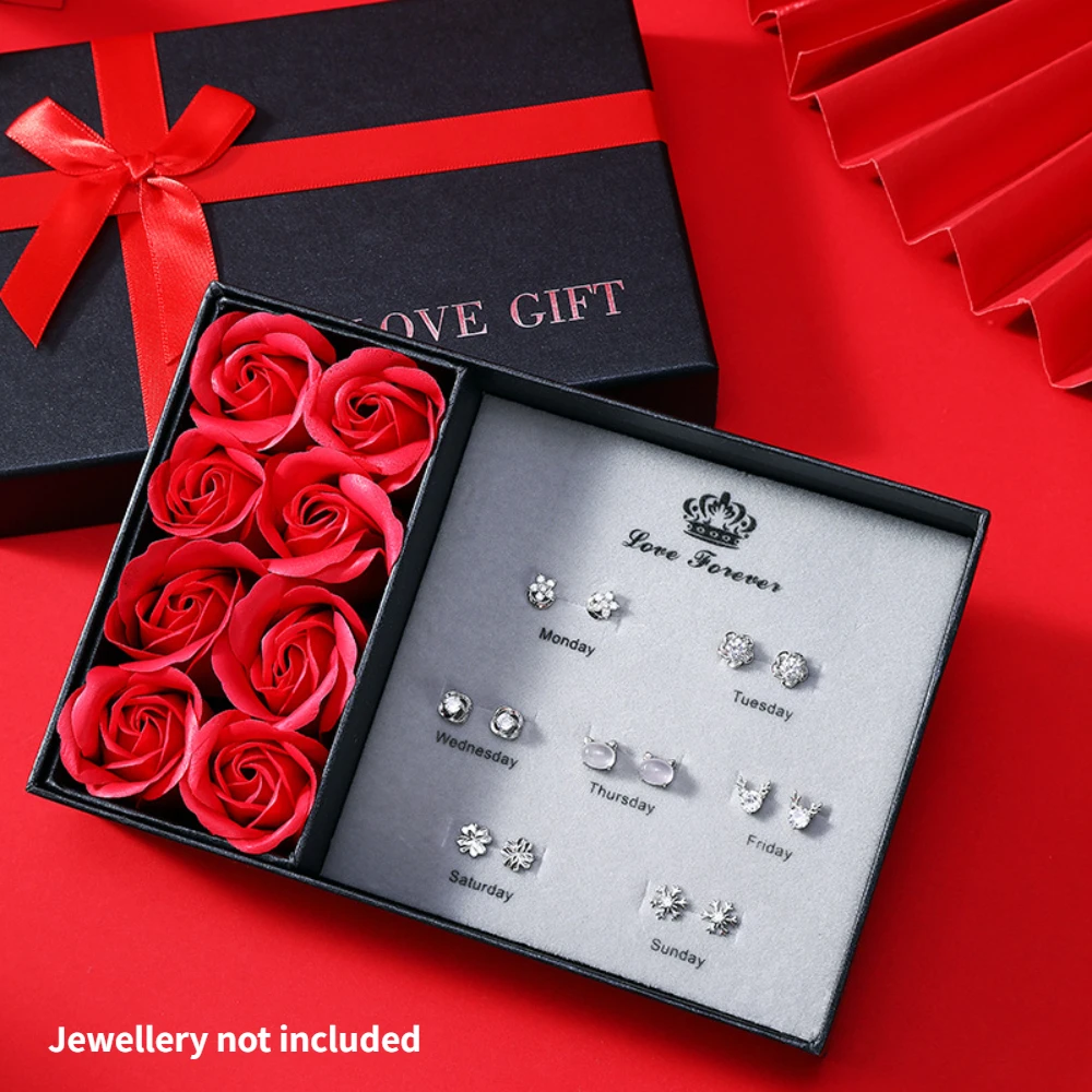 

2023 Newly One Week Rings Earrings For Women's Set Storage Box Fashion Jewelry Earrings Valentine's Day Gift Box Packaging Box
