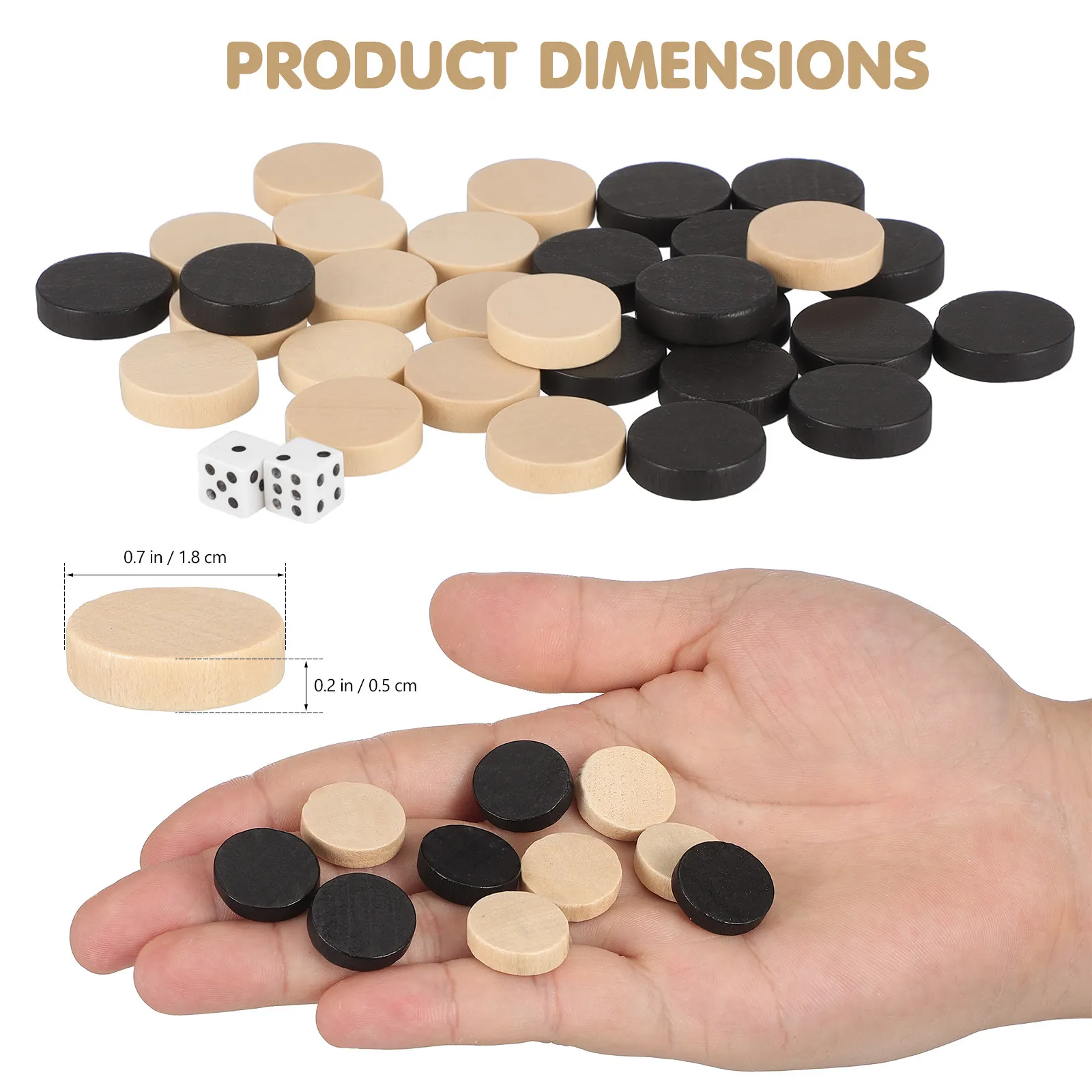 30Pcs 나무 체스 조각 체커 백개먼 게임 액세서리 가정 학교 여행용 경량 휴대용 광택 마감 처리