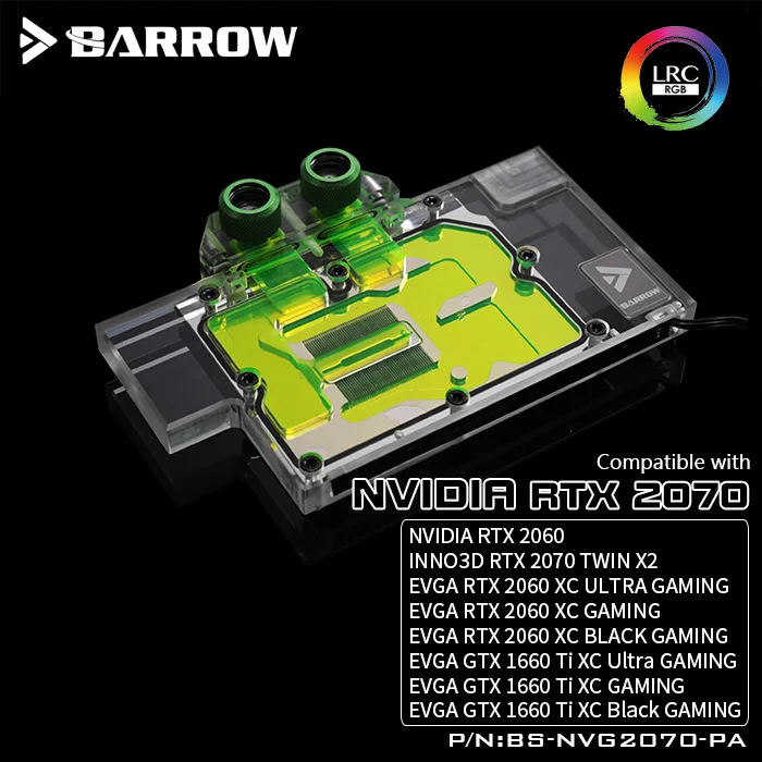 BARROW Water Block use for NVIDIA RTX2070 Founders Edition/Reference 2060/GTX1660Ti Full Cover GPU Block D-RGB 3PIN