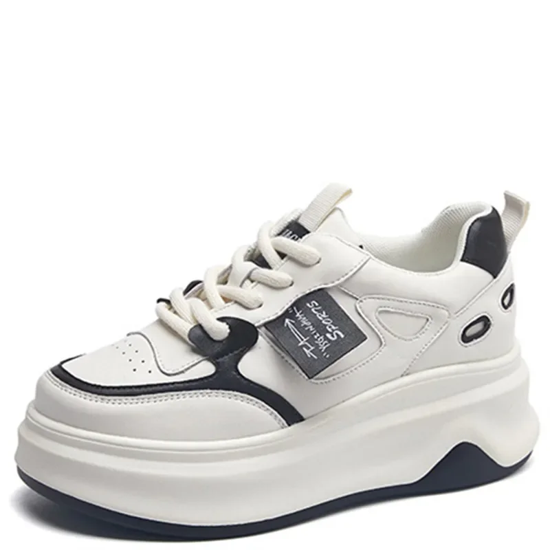 

7CM High Platform Sneakers Women Casual Leather Sport Shoes New Autumn Vulcanized Skateboard White Shoes Woman Chaussures Femme