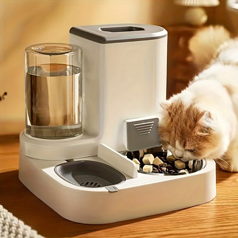 Automatic pet water and food feeder 2-in-1 large capacity cat food container water dispenser
