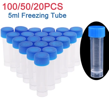 100/50pcs 5ml Chemistry Graduated Plastic Test Tubes Vials Seal Caps Pack Container for Office School Chemistry Supplies 1