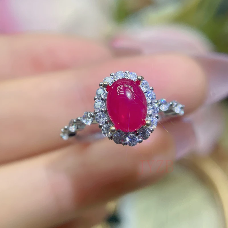 

High jewelry Natural Burmese Ruby Ring designed by women with plain face luxury vintage sterling silver wedding ring gift