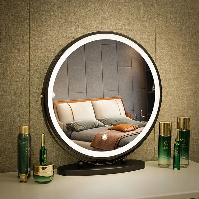 Large Round Led Light Dressing Table Flexible Makeup Mirror Modern Portable Dekoracyjne Lustra Room Decoration - Mirrors - AliExpress