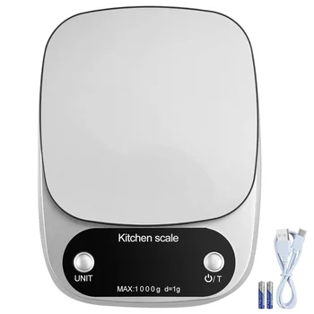 Bilancia alimentare ricaricabile Proster da 10 kg, LCD digitale, bilancia elettronica da cucina con 3 batterie AAA, nera. 1