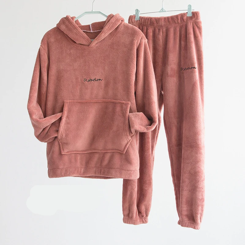 Ladies Sweatshirt Women Winter Flannel Pajama Set Mens Fleece Pajamas Sleepwear Thick Warm Velvet Couple Homewear Suit Pijama
