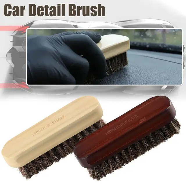Brosse à livres en cuir de crin de cheval doux, véritable, outil de détail intérieur de voiture, livres et lavage 5