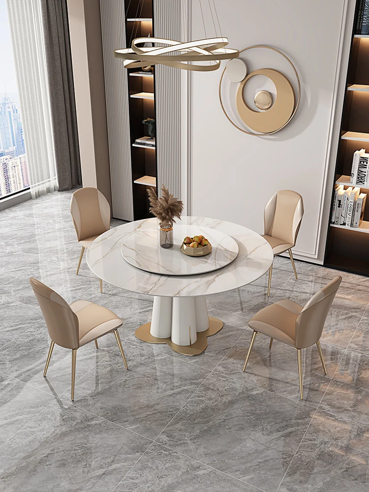 

Rock plate dining table chair combination household modern simple dining table with rotary table Italian minimalism