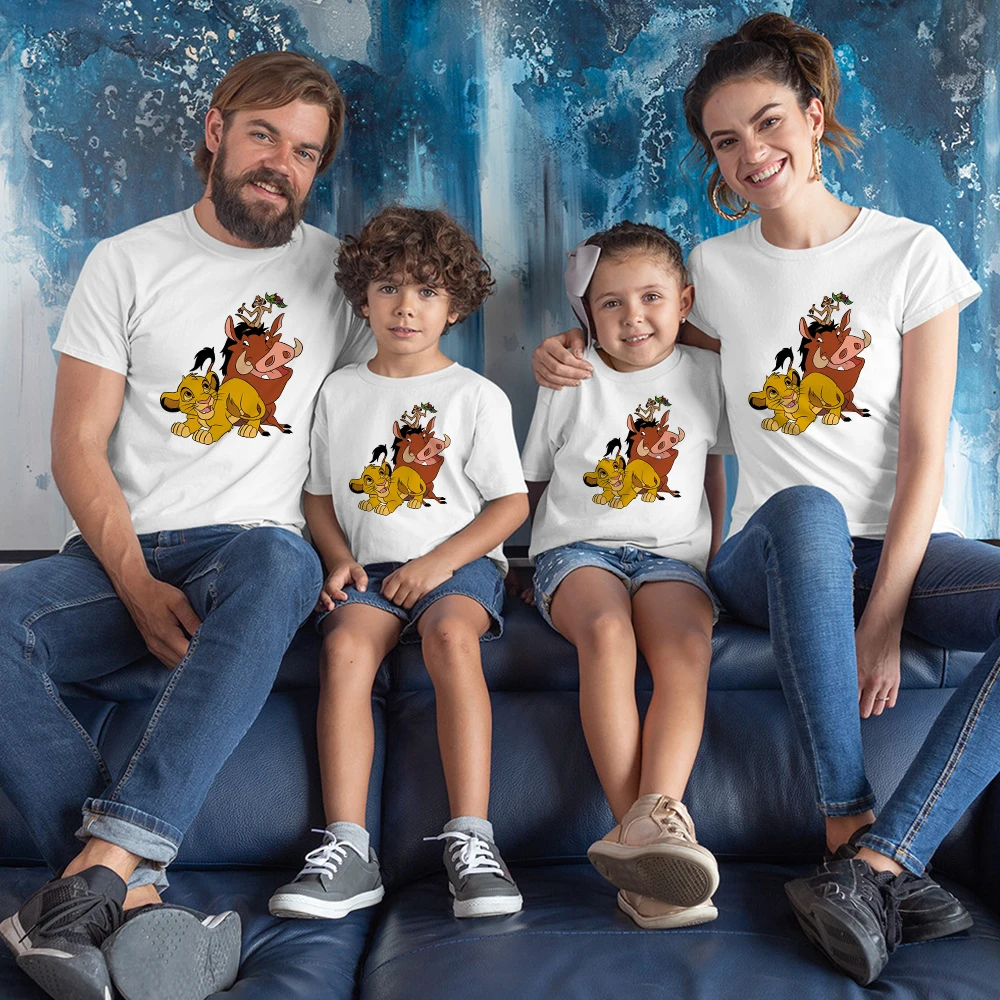 Children Clothes Girl Family Look Aesthetic Fashion Lion King Simba Print Summer Outdoor Comfy White Short Sleeve Baby Tshirt aunt and niece matching outfits Family Matching Outfits