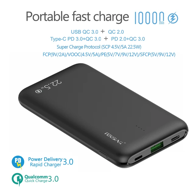 Batterie Externe Charge Rapide USB C LED Power Bank 10000mAh smartphone  iphone